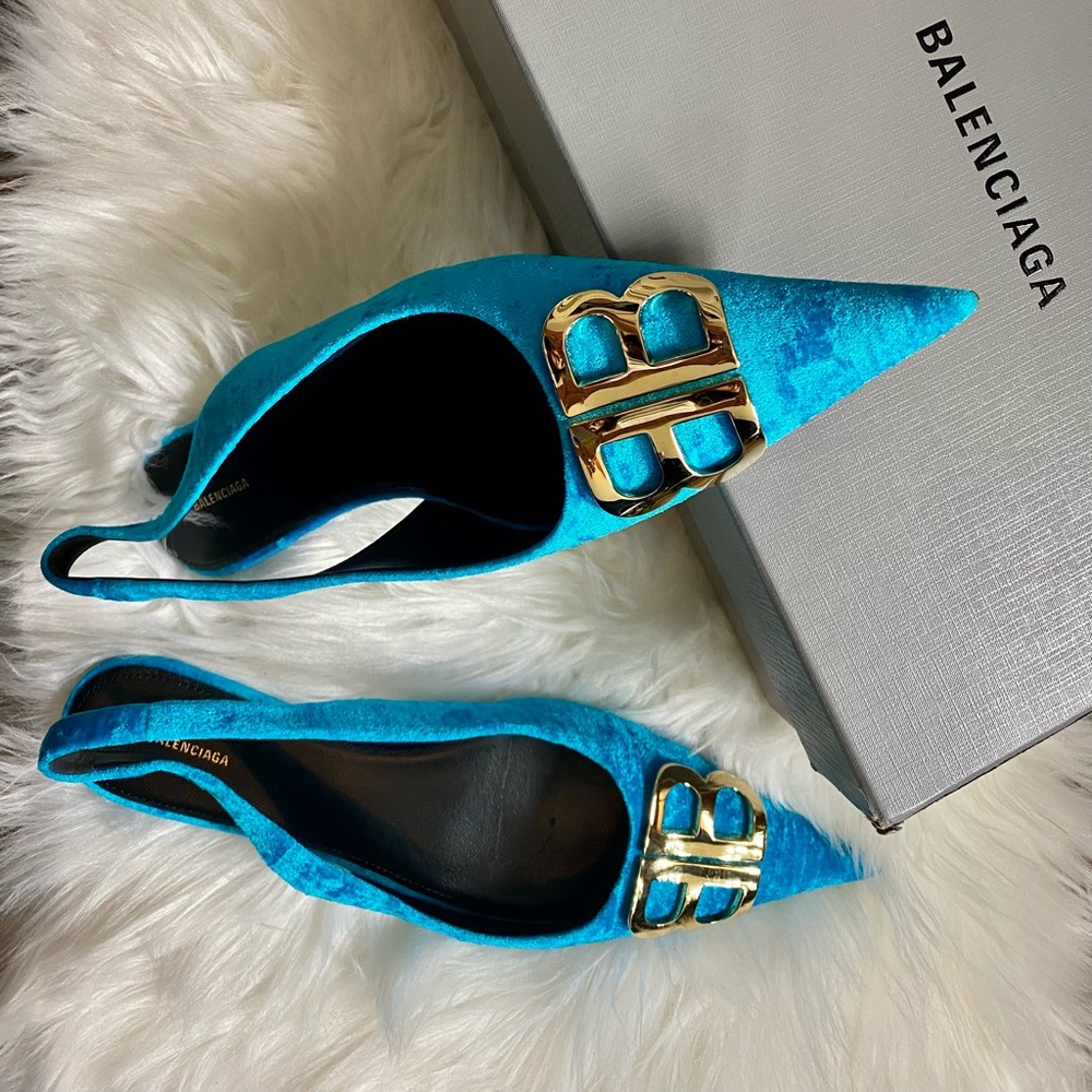 Balenciaga leather crushed velvet shoes